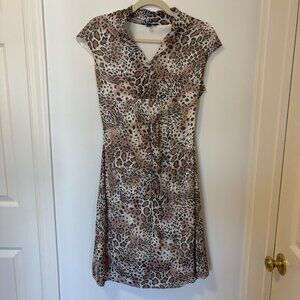 y2k Reitmans v-neck leopard animal print mini dress size small rushed cap sleeve